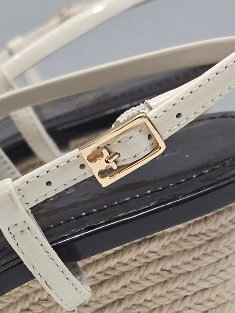 Tory Burch Multi Strap 75mm Espadrille Wedge Womens 9.5 Tan Cream Leather Sandal
